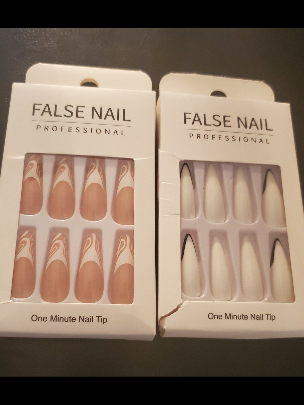 Press On Nail Sets - Swirl Nude & White